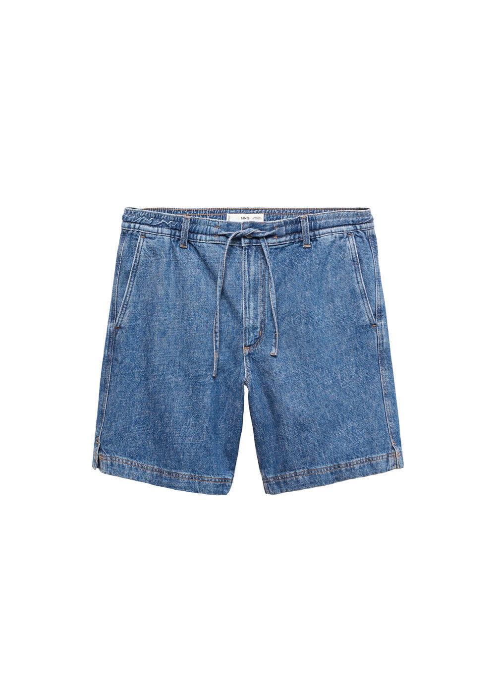 MANGO MAN - Denim bermuda shorts with drawstring dark blueMen Product Image