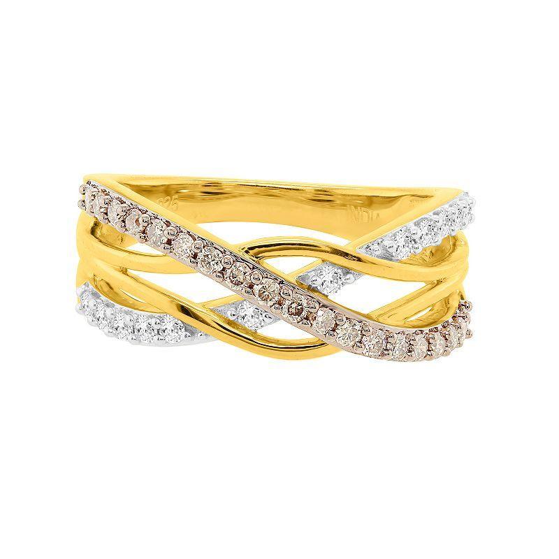 Two-Tone Sterling Silver 1/2 Carat T.W. Champagne & White Diamond Braided Ring, Womens Yellow Product Image