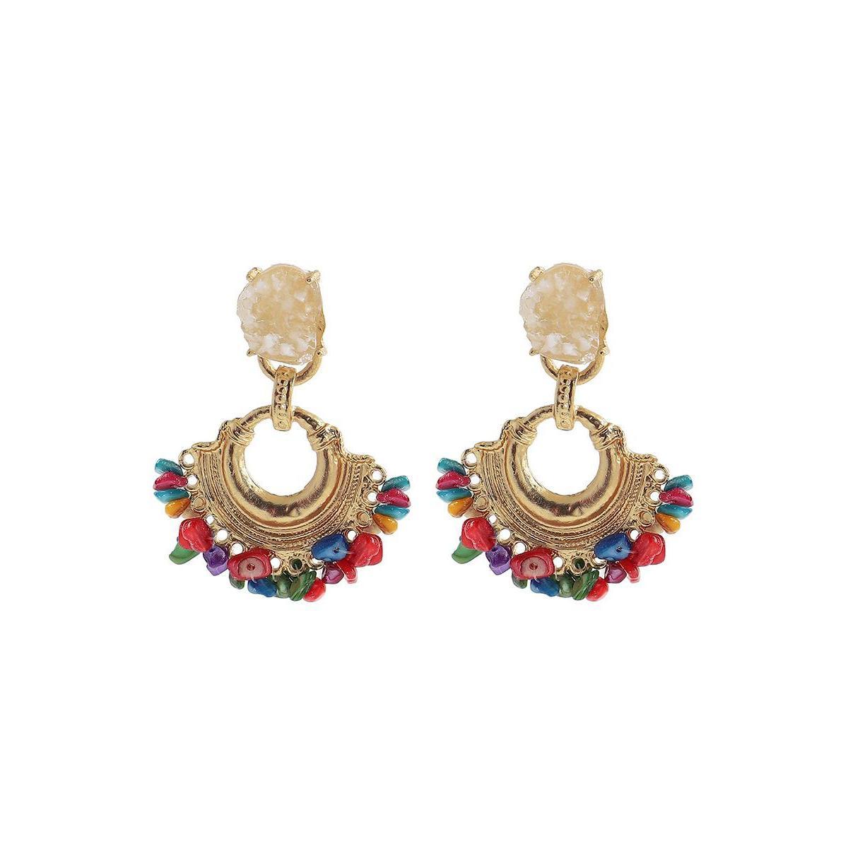 Sohi Womens Multicolor Cluster Stone Drop Earrings Product Image