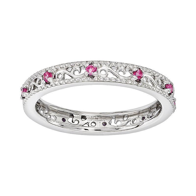 Stacks & Stones Sterling Silver Lab-Created Pink Sapphire Stack Ring, Womens Product Image