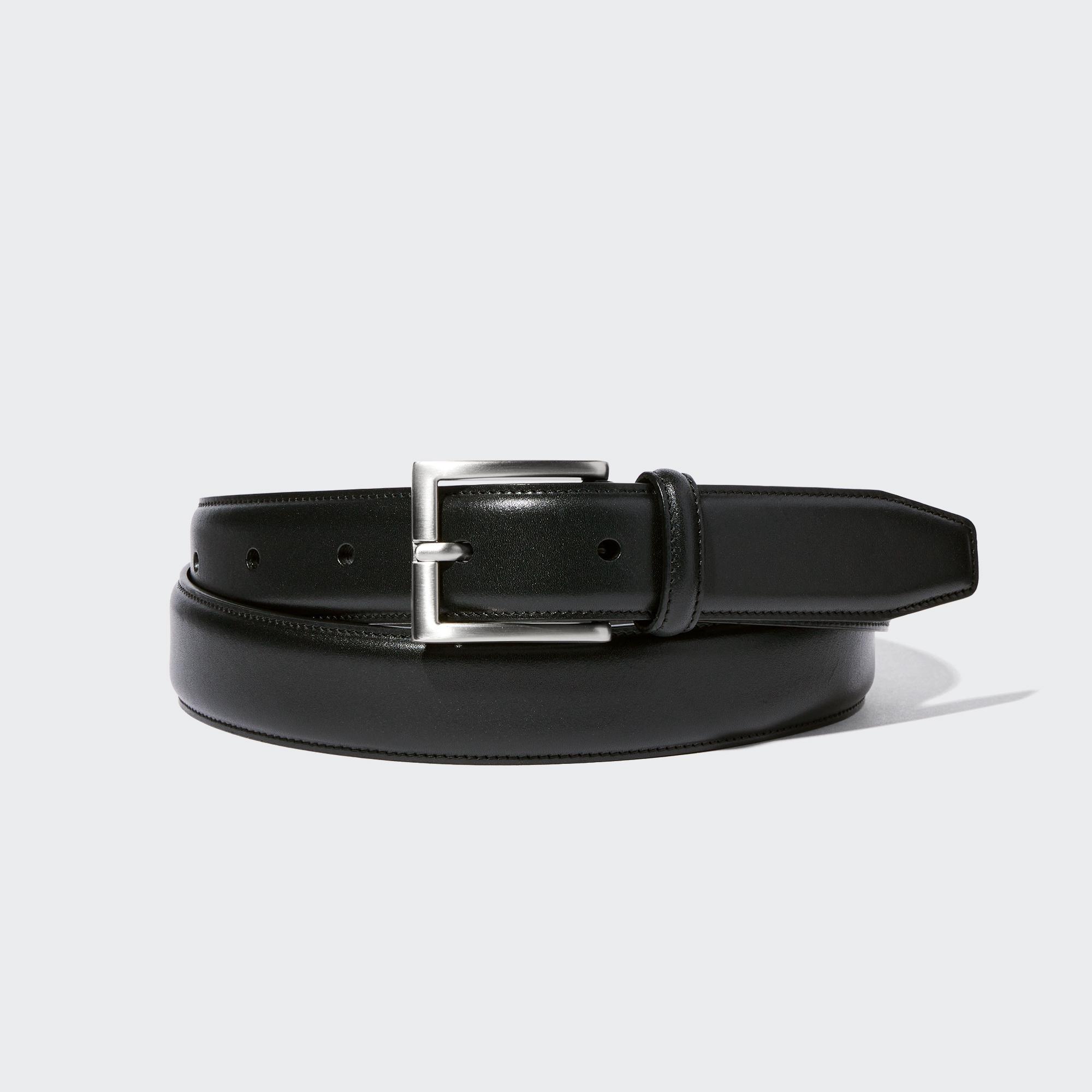 Mens Italian Leather Stitched Belt Black Large UNIQLO US Product Image