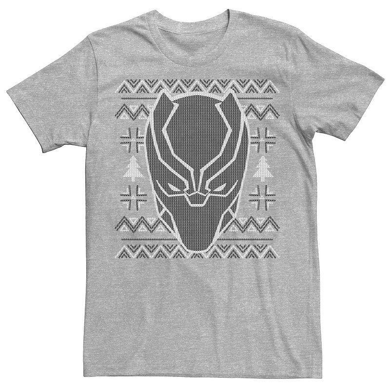 Mens Marvel Black Panther Mask Ugly Christmas Tee Grey Product Image