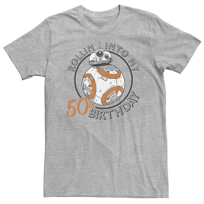 Big & Tall Star Wars BB-8 Rollin Into My 50th Birthday Portrait Tee, Mens Athletic Grey Product Image