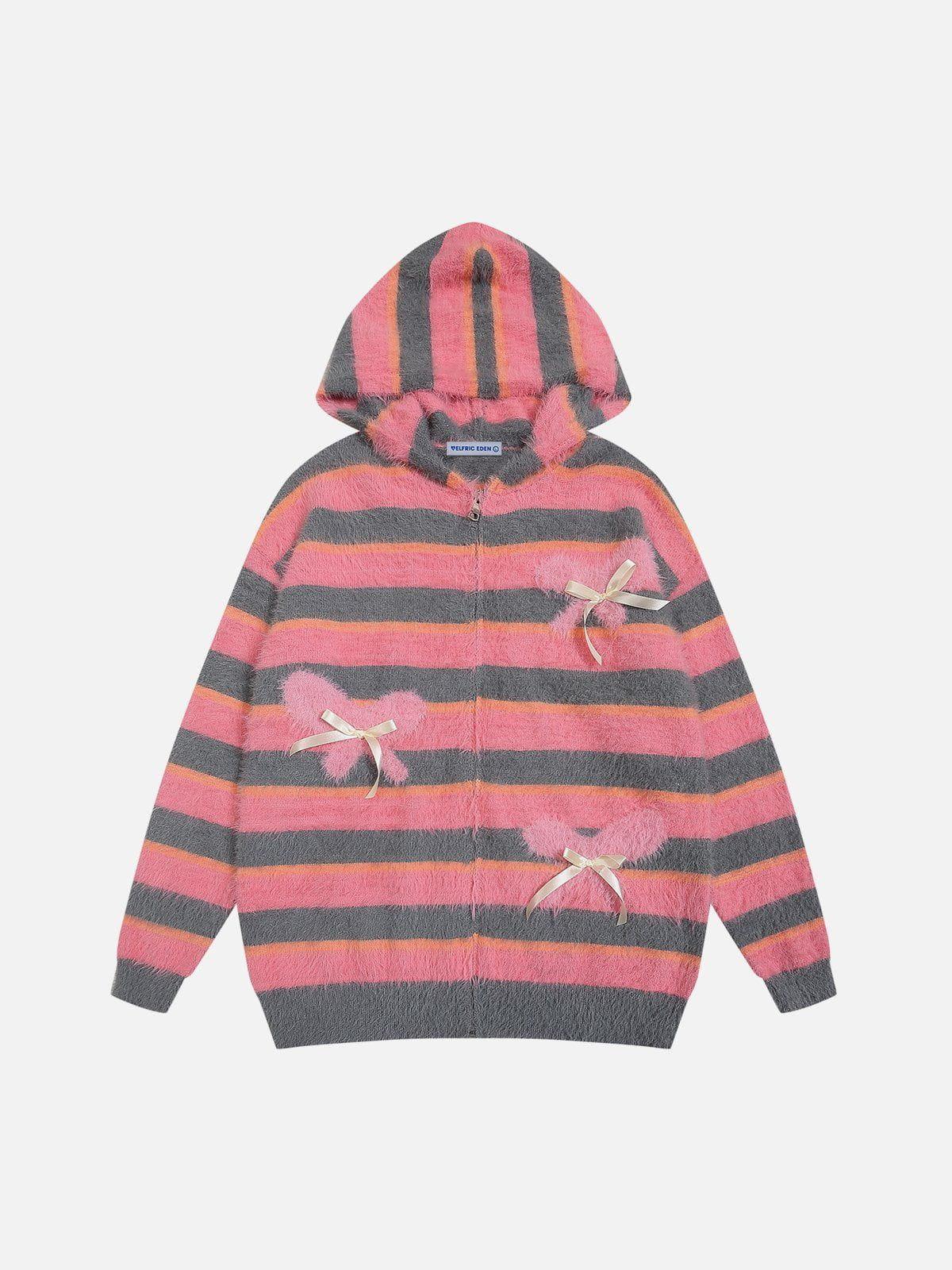 Aelfric Eden Bow Stripe Knit Zip Up Hoodie Product Image