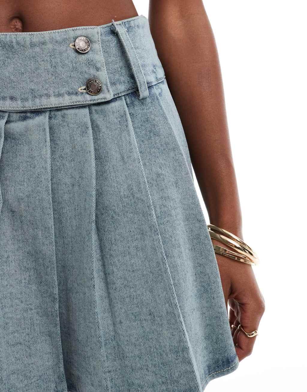 Extro & Vert denim pleated mini skirt in blue - part of a set Product Image