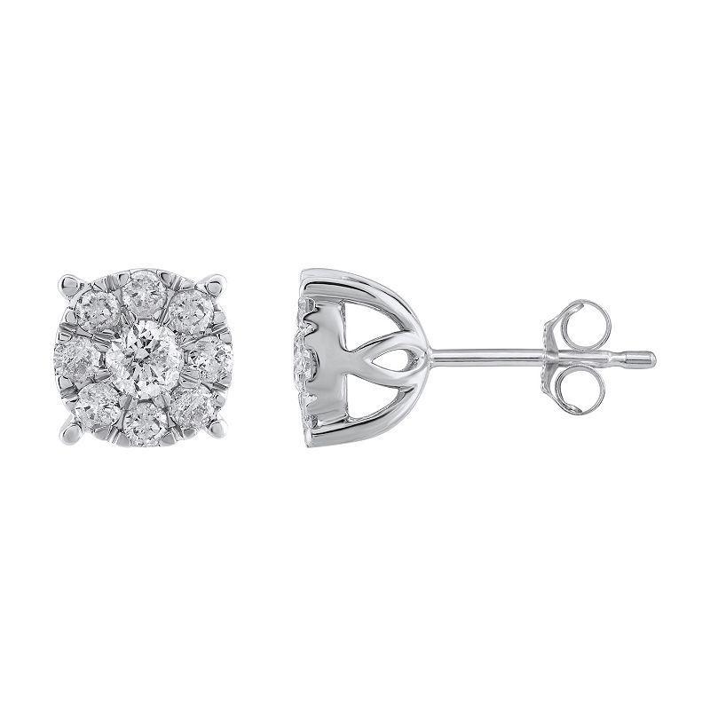 Yours and Mined 10k White Gold 3/4 Carat T.W. Diamond Cluster Stud Earrings, Womens, 10k Gold Product Image