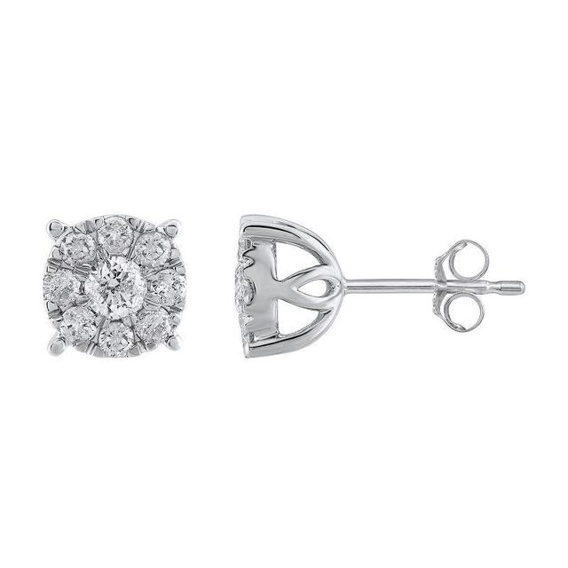 Yours and Mined 10k White Gold 3/4 Carat T.W. Diamond Cluster Stud Earrings, Womens Product Image