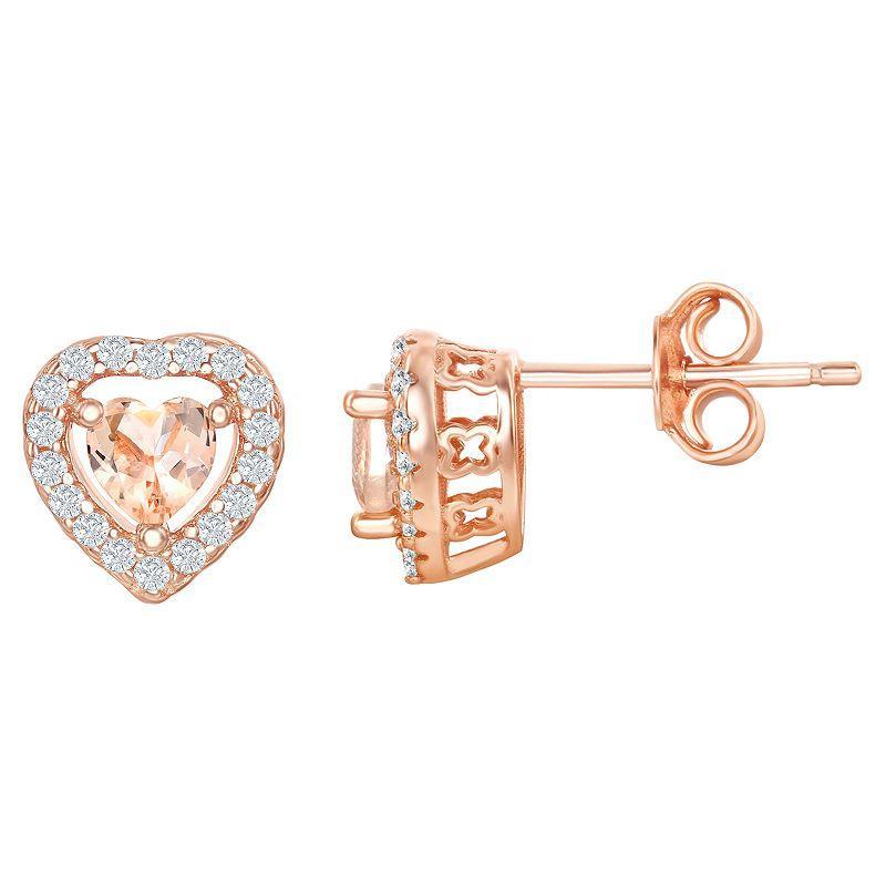 Sterling Silver Heart-Shaped Morganite Cubic Zirconia Stud Earrings, Womens, Pink Tone Product Image