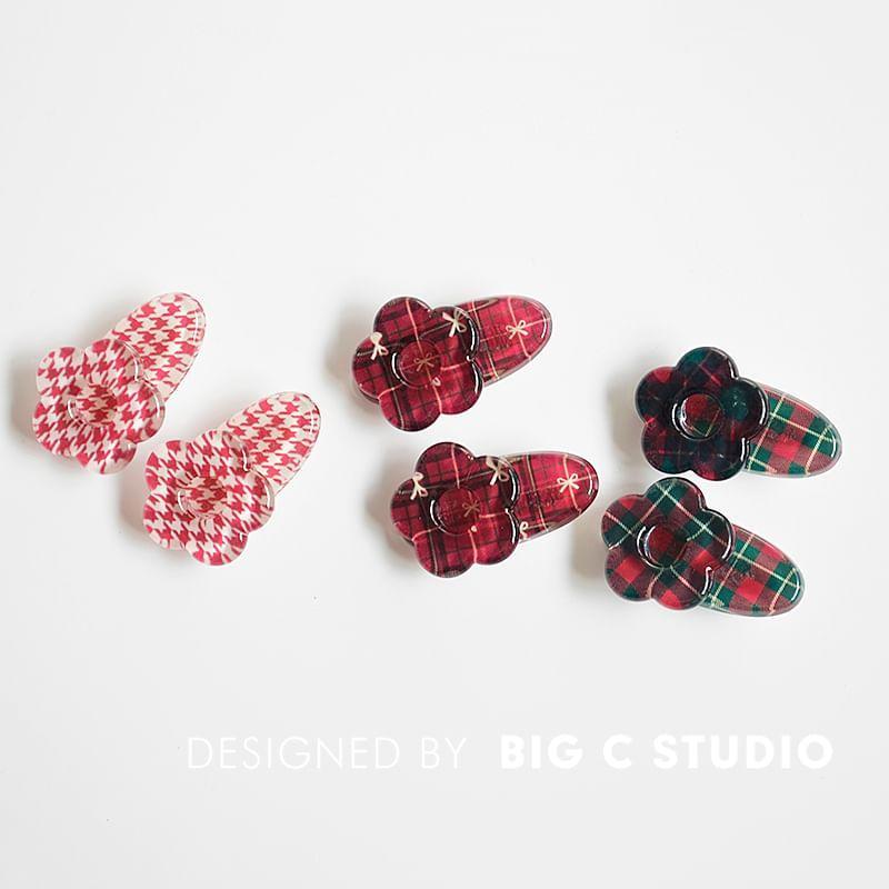 Flower Plaid  Hair Clip Set Product Image