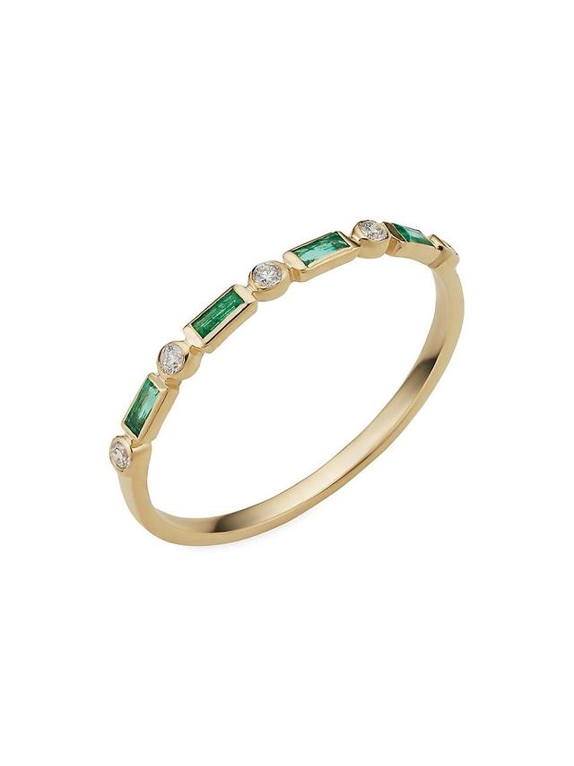 Womens 14K Yellow Gold Crown Jewels Emerald Diamond Ring Product Image