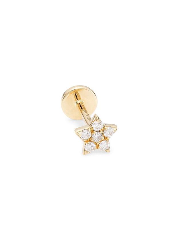 Womens Paved Star Piercing 18K Yellow Gold Single Earring Product Image