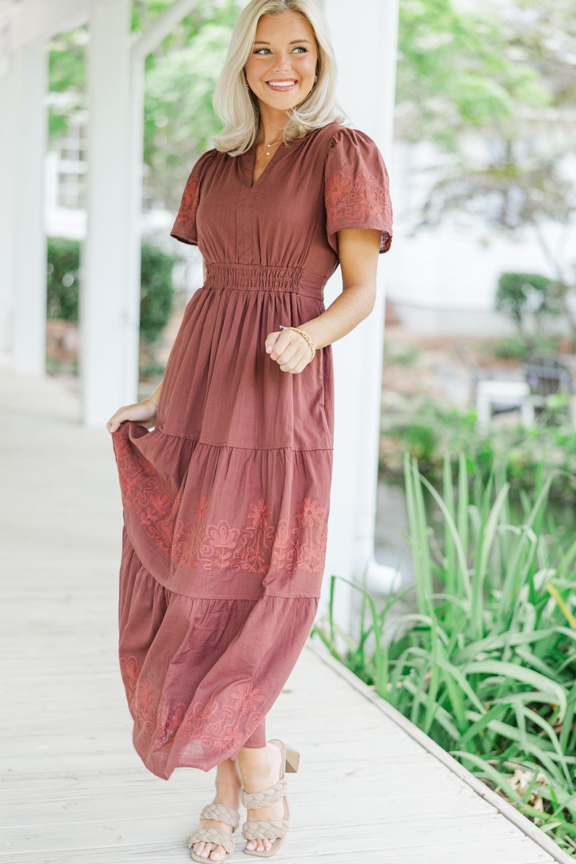 It's A Dream Burgundy Red Embroidered Maxi Dress Female Product Image