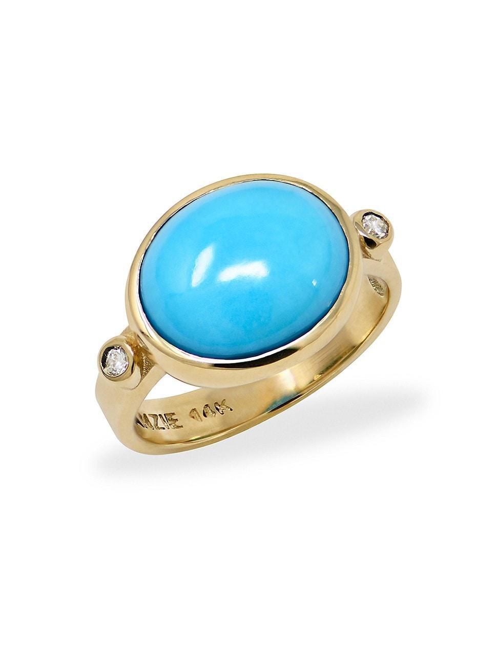 Womens Classique 14K Yellow Gold, Sleeping Beauty Turquoise & 0.06 TCW Diamond Cocktail Ring Product Image