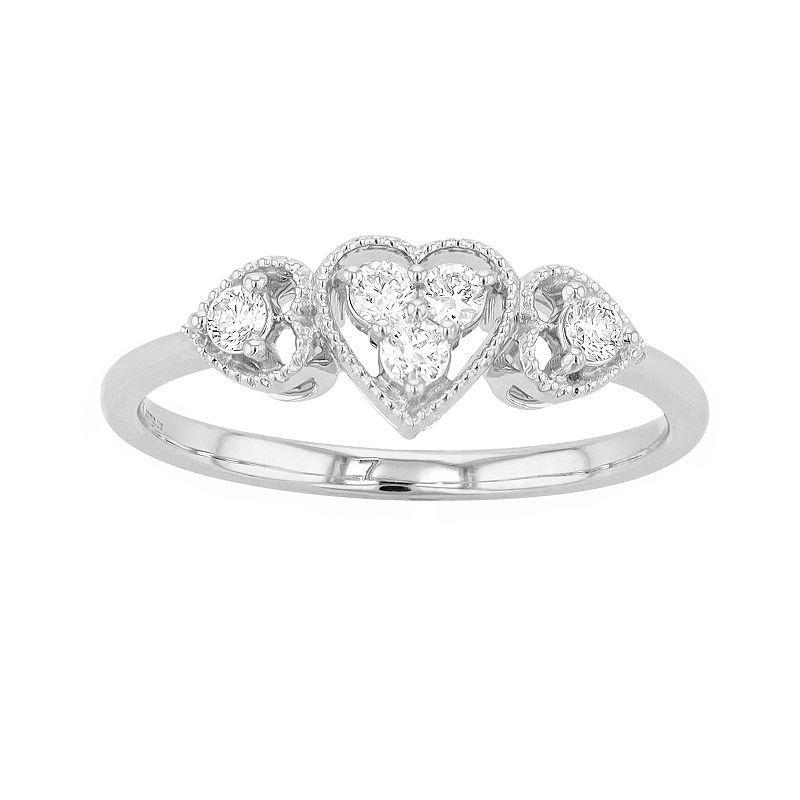 Ava Blue 14k White Gold 1/5 Carat T.W. Diamond 3-Heart Ring, Womens Product Image