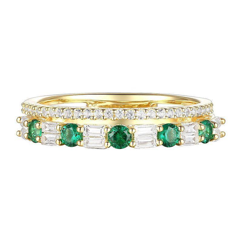 14k Gold Over Silver Lab-Created Emerald, Lab-Created White Sapphire Ring, Womens Gold Tone Product Image