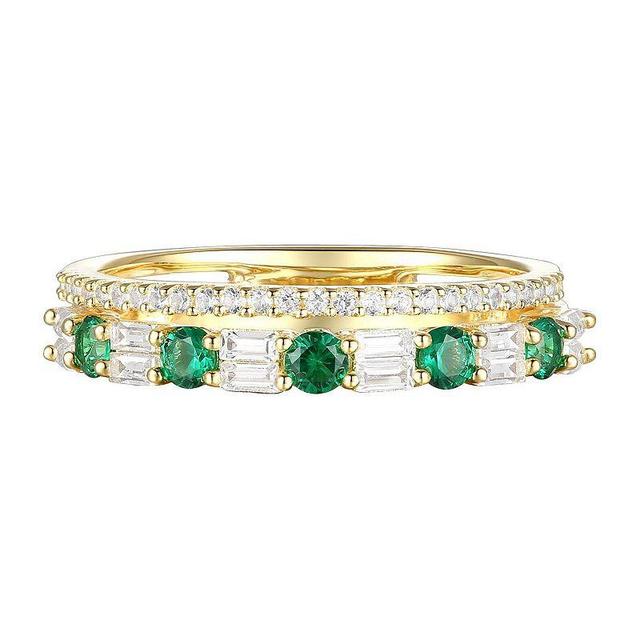 14k Gold Over Silver Lab-Created Emerald, Lab-Created White Sapphire Ring, Womens Yellow Product Image