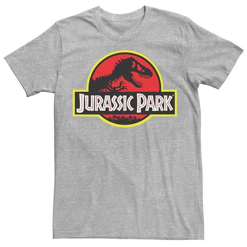 Mens Jurassic Park Red & Yellow Outline Logo Graphic Tee Grey Product Image