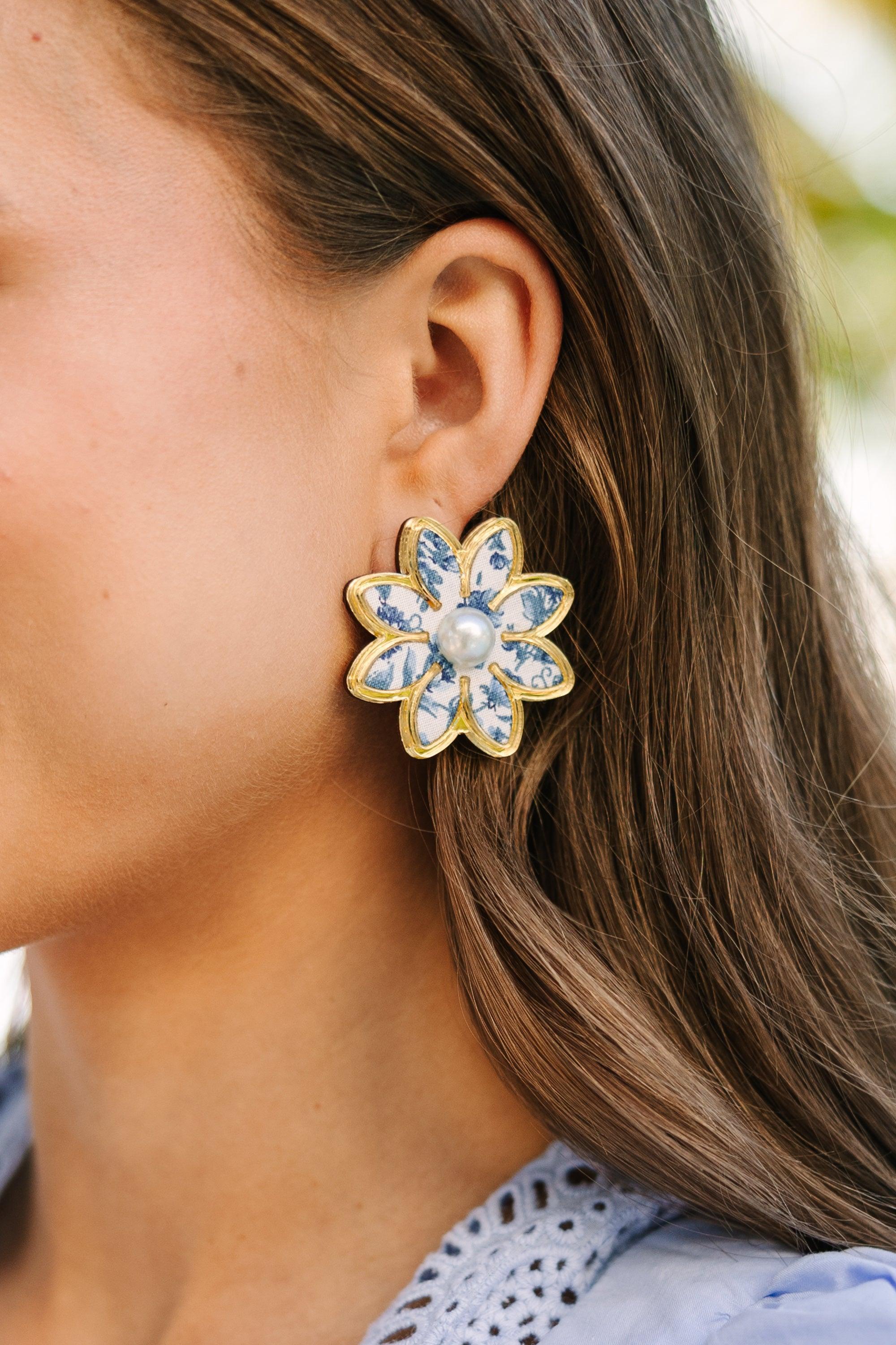 Bohemian Gemme: Flowers Of Love Blue Stud Earrings Female Product Image