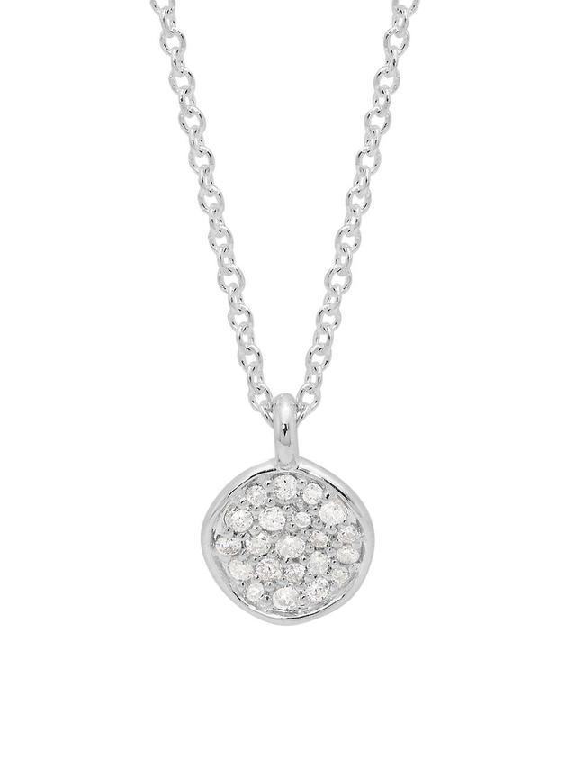 Womens Stardust Mini Flower Silver & Diamond Disc Pendant Necklace Product Image