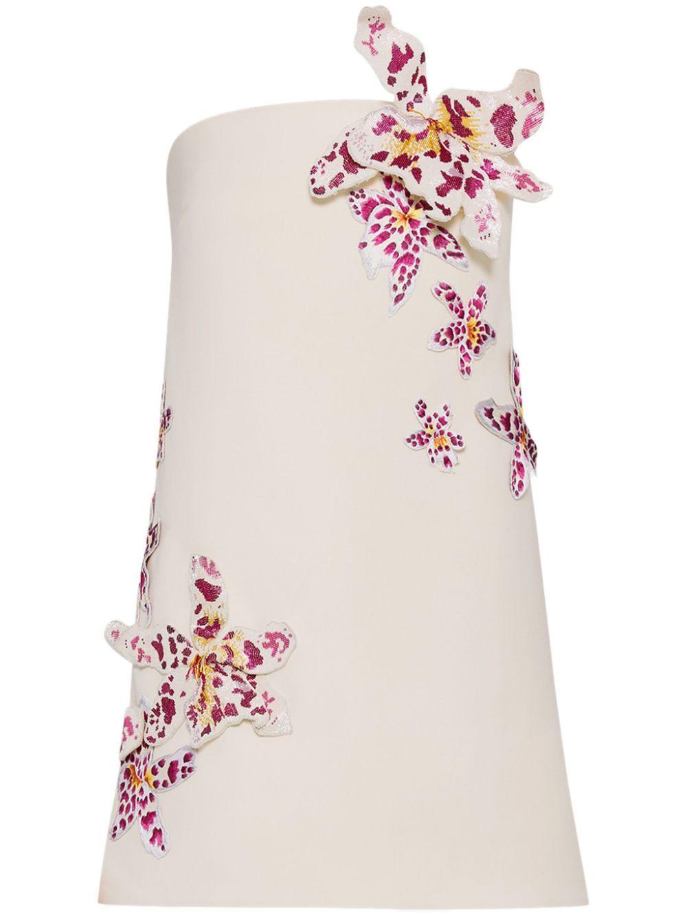 OSCAR DE LA RENTA Strapless Orchid Bugle Bead Watercolor Dress In White Product Image