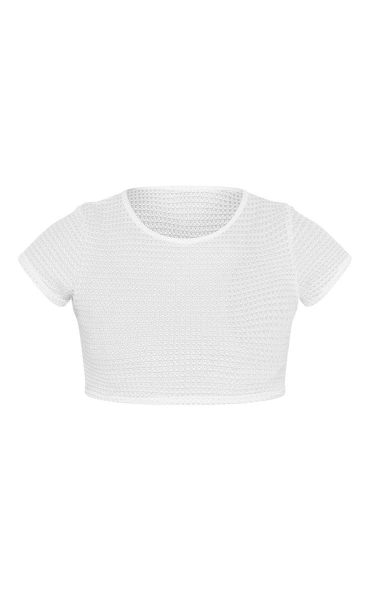 White Textured Crew Neck Crop Top Product Image