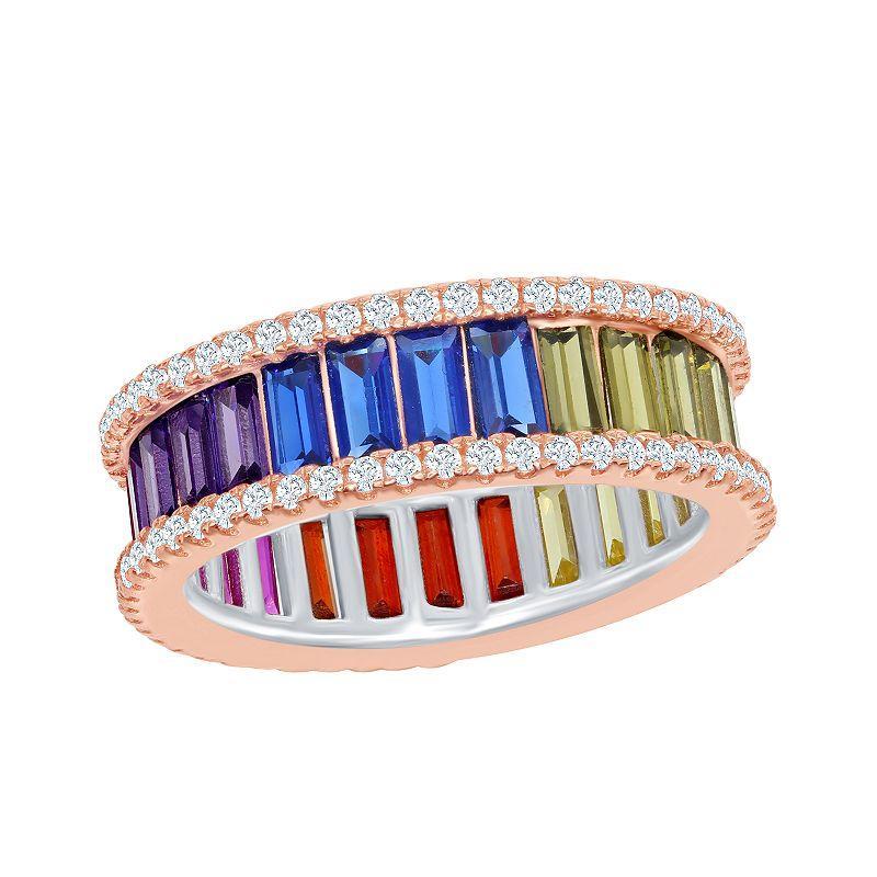 14k Rose Gold Over Silver Rainbow Cubic Zirconia Ring, Womens Multicolor Product Image