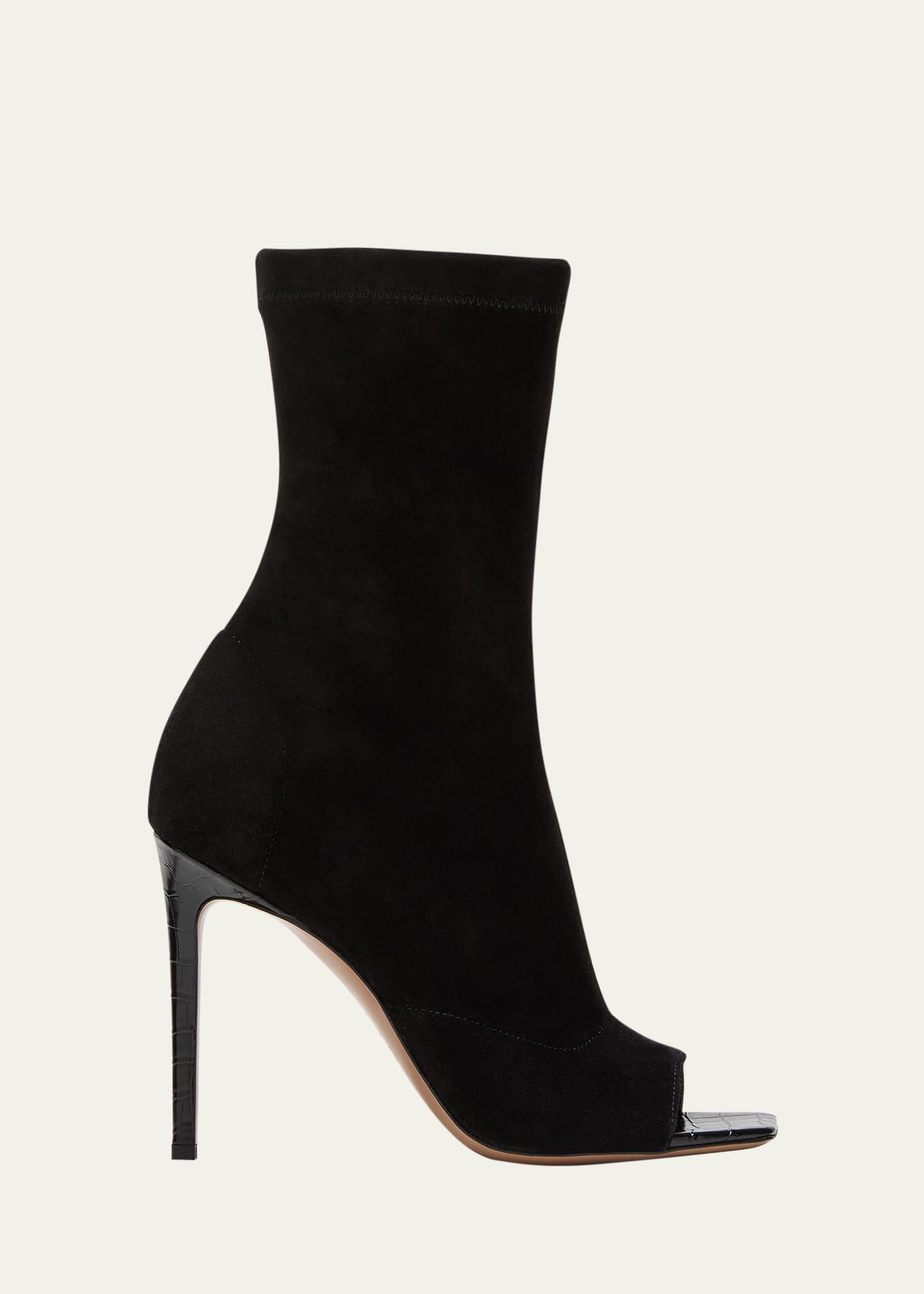 Amanda Stretch Suede Open-Toe Booties Product Image