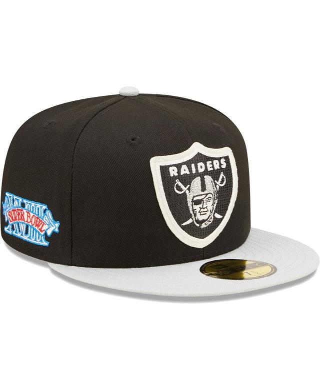 Mens New Era Black/Silver Las Vegas Raiders Super Bowl XVIII Letterman 59FIFTY Fitted Hat Product Image