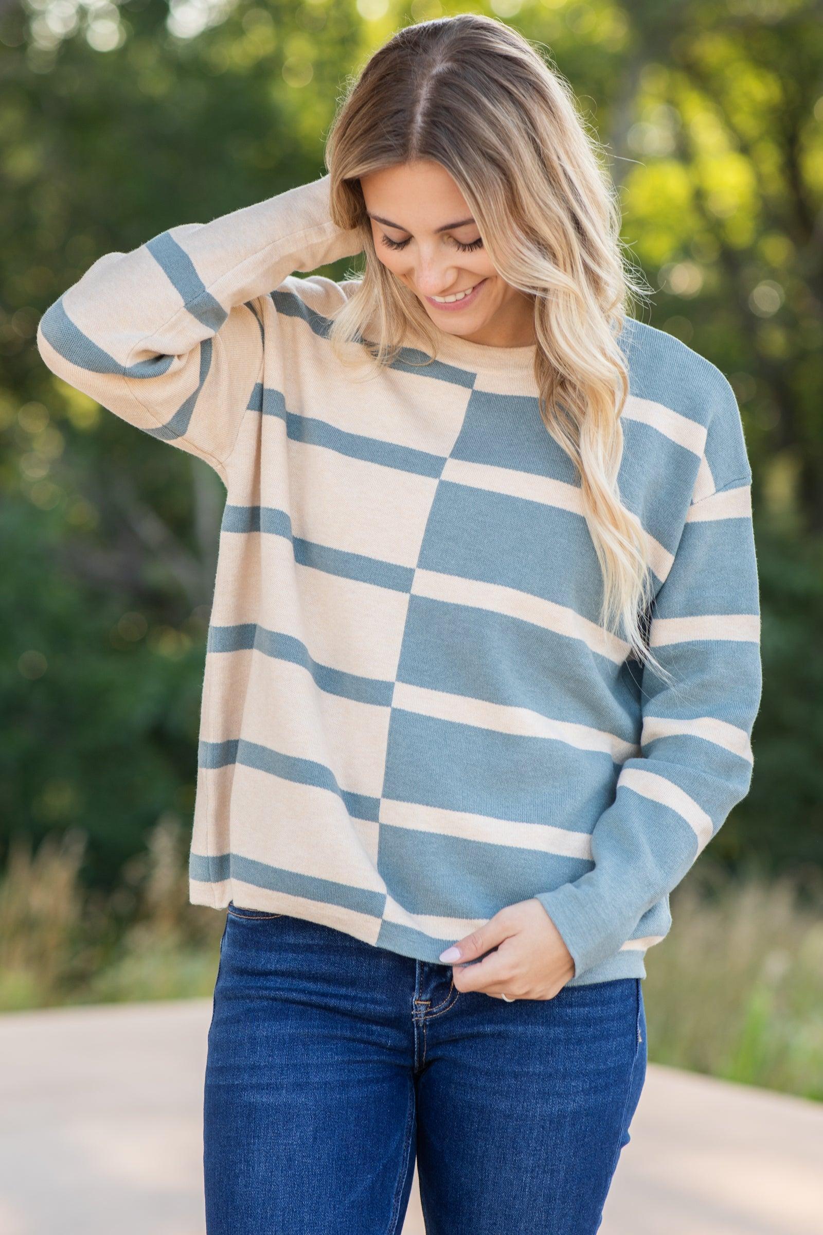 Slate Colorblock Long Sleeve Pullover Top Product Image