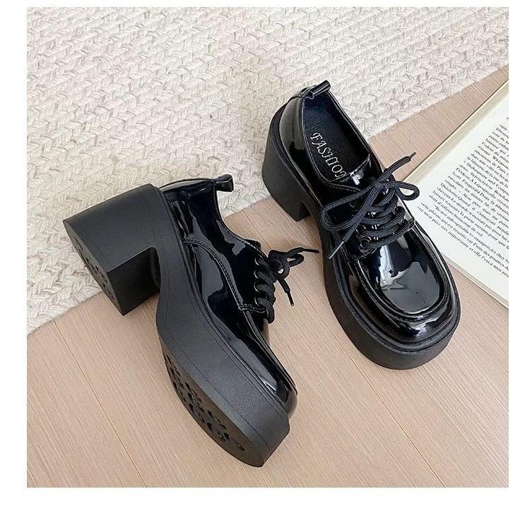 Platform Plain Lace-Up Patent Leather Shoes Product Image