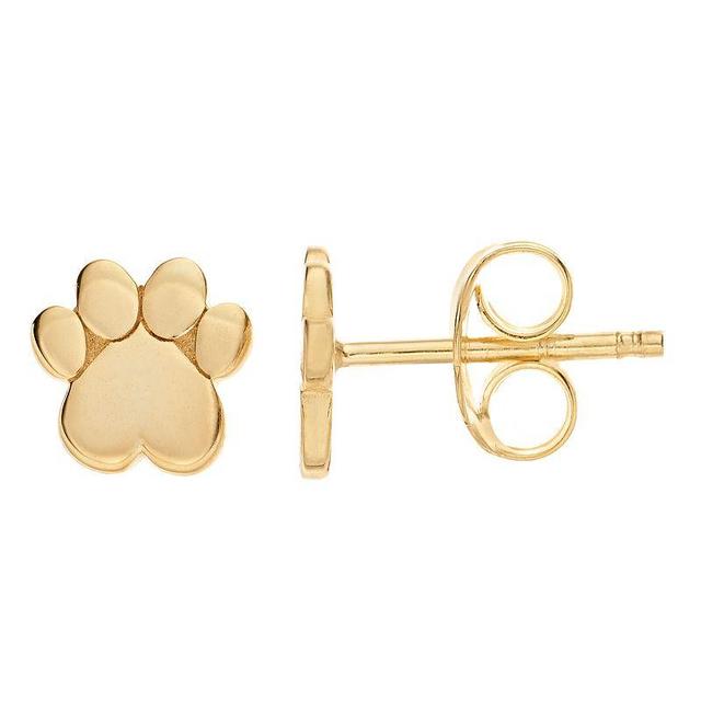 14k Gold Heart Dog Paw Stud Earrings, Womens Product Image