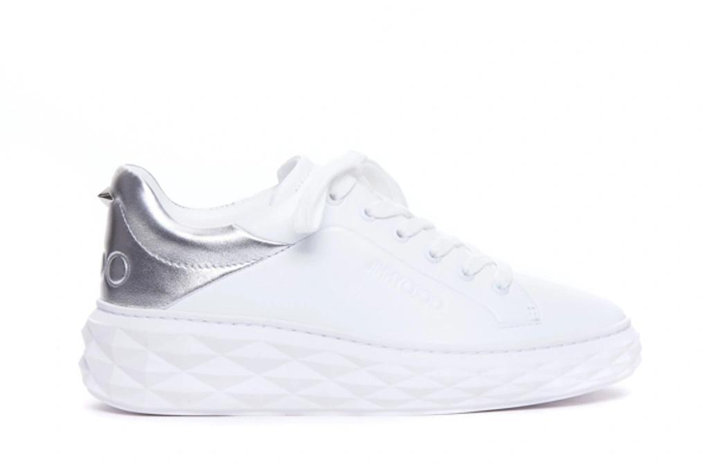 Diamond Maxi Sneakers In White And Silver Leather In V White/silver Product Image