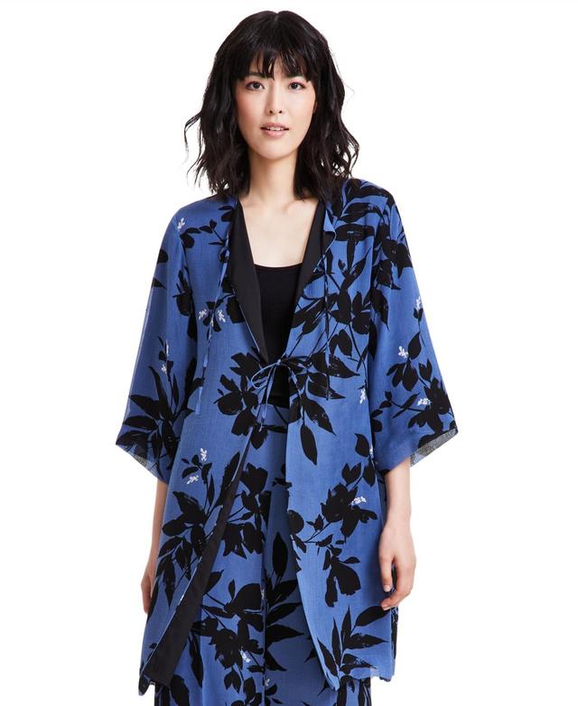 Anne Klein Womens Printed Tie-Front Topper Jacket - Blue Jay Product Image