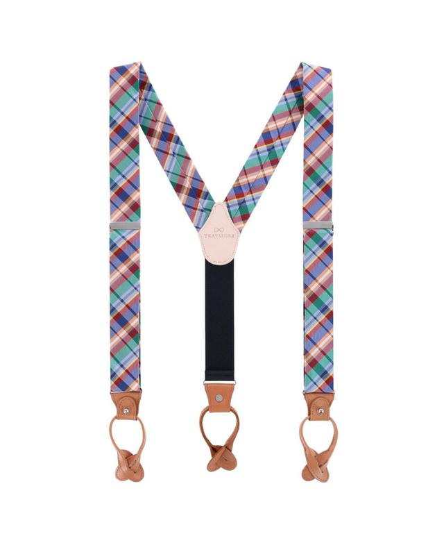 Trafalgar Mens Sherwood Plaid Silk Button End Suspenders Product Image