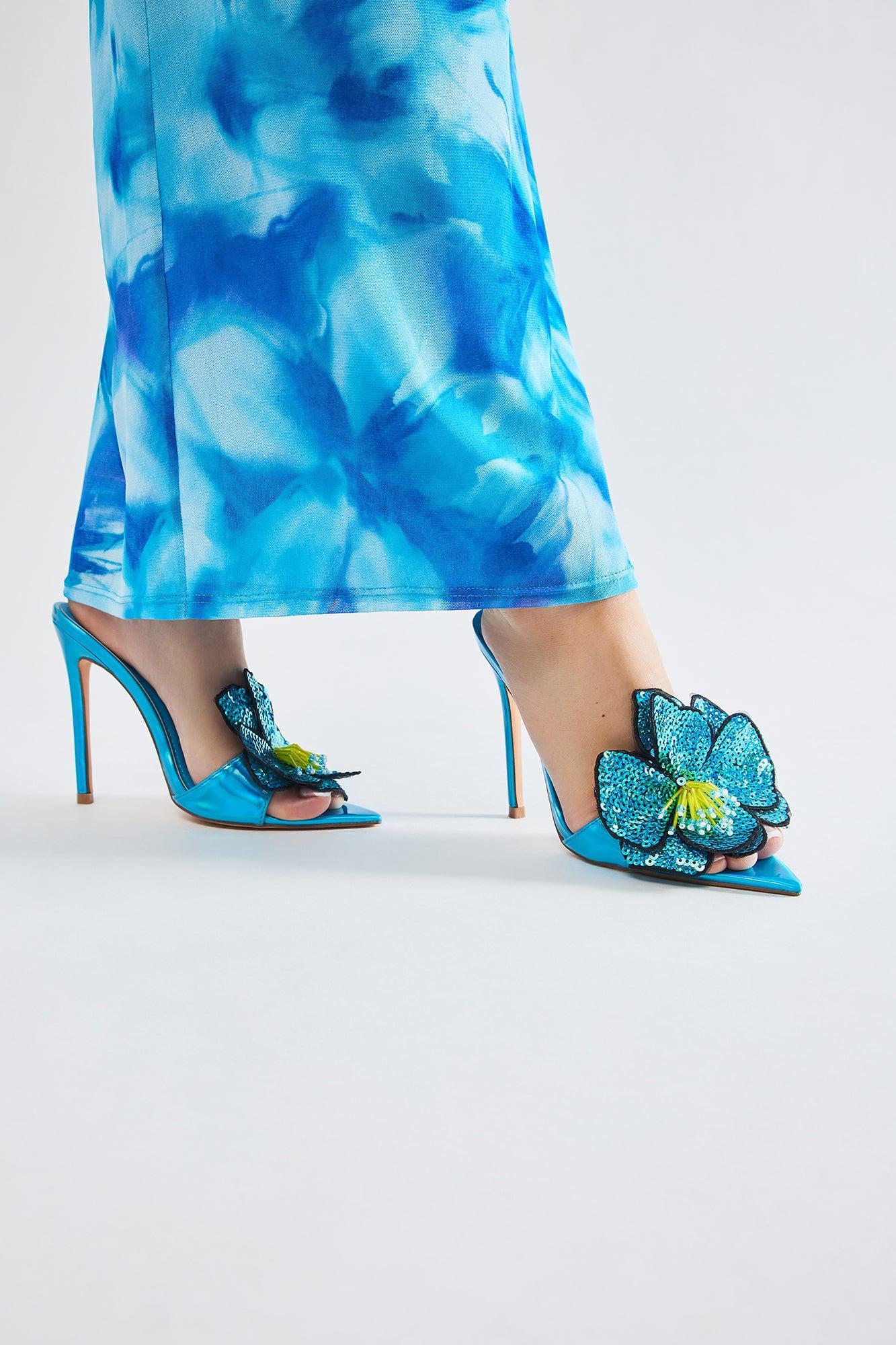 Crowd Pleaser Sequin Mules - Blue Product Image