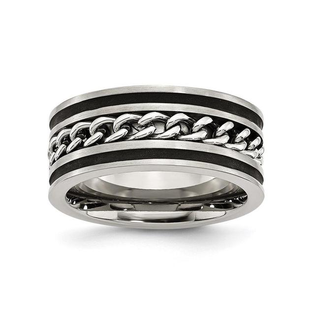 Chisel Stainless Steel Black Ip-plated Chain Inlay 10mm Band Ring Product Image