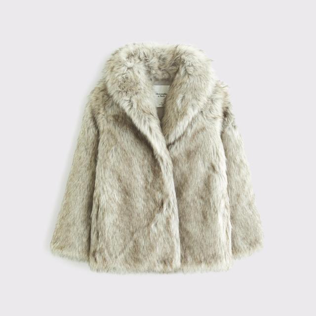 Shawl Collar Faux Fur Coat Product Image