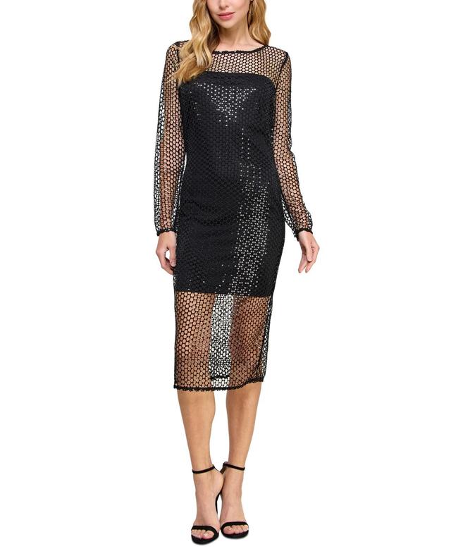 Morgan & Company Womens Sequined Crochet Midi Bodycon Dress Product Image