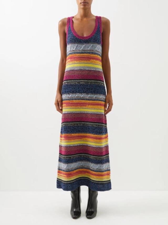 Striped Upcycled-cashmere Knitted Maxi Dress In Neutral Product Image