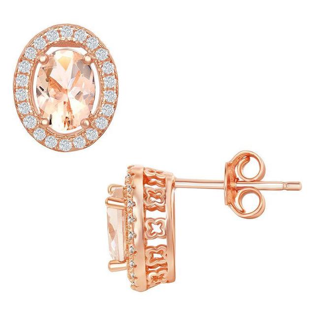 Sterling Silver Oval Morganite Cubic Zirconia Stud Earrings, Womens, Pink Tone Product Image