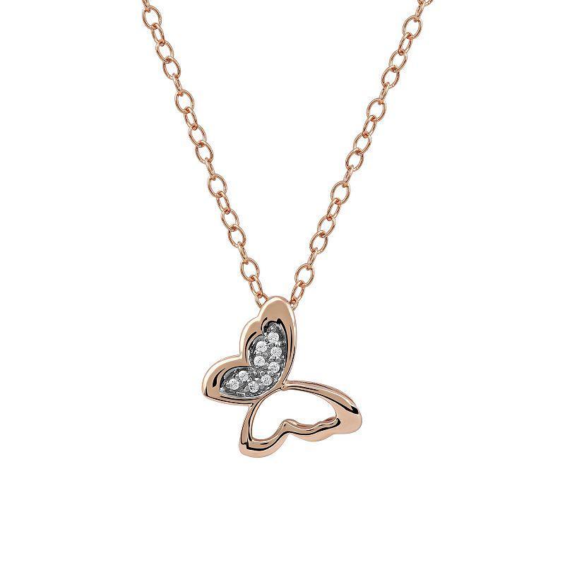 DeCouer 1/4 Carat T.W. Diamond Butterfly Pendant Necklace, Womens Rose Gold Tone Product Image