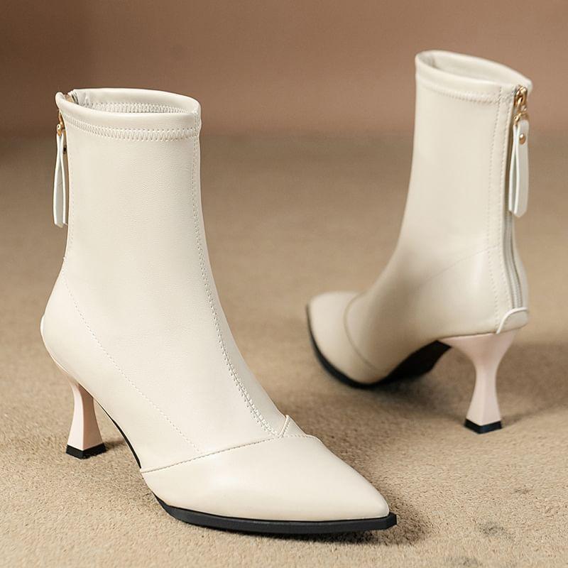 High Heel Pointed Toe Plain Faux Leather Short Boots product image