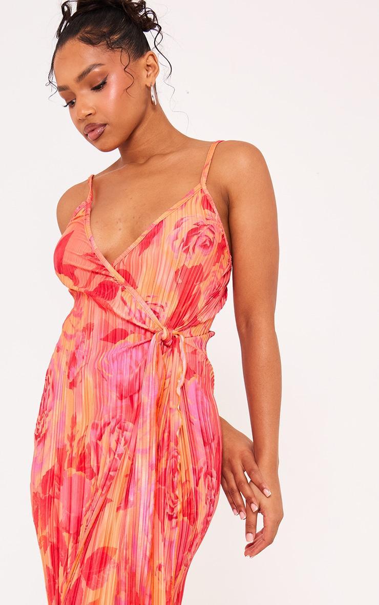 Pink Print Plisse Wrap Tie Maxi Dress Product Image