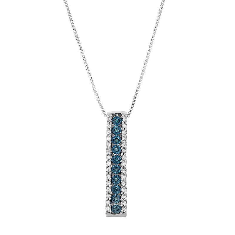 Sterling Silver 1/5 Carat T.W. Blue Diamond Stick Pendant Necklace, Womens Product Image