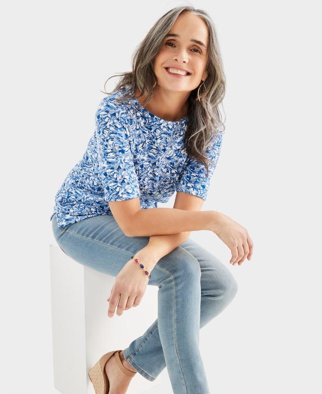 Women's Printed Boat-Neck Elbow-Sleeve Knit Top, Created for Macy's Product Image