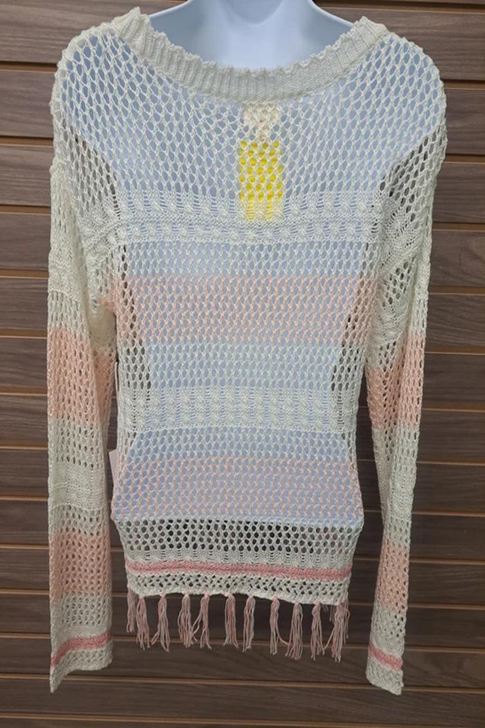 See Thru Crocheted Fringed Sweater Product Image