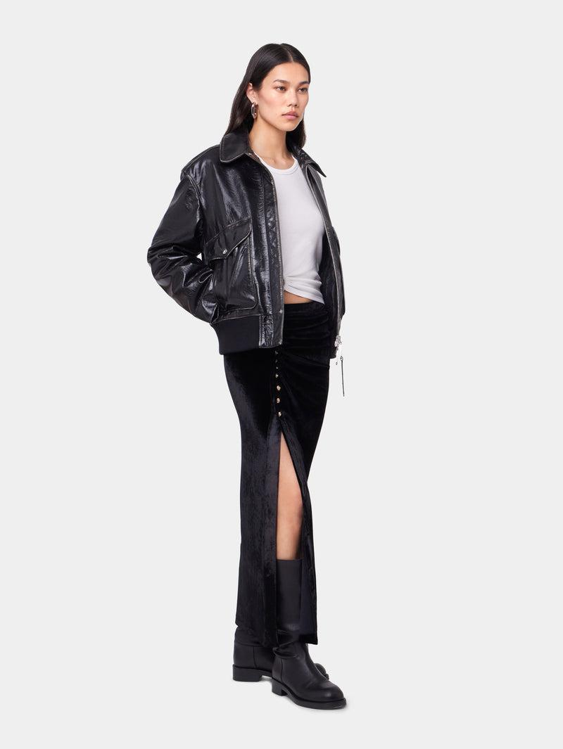 BLACK AVIATOR BLOUSON JACKET IN LEATHER Product Image