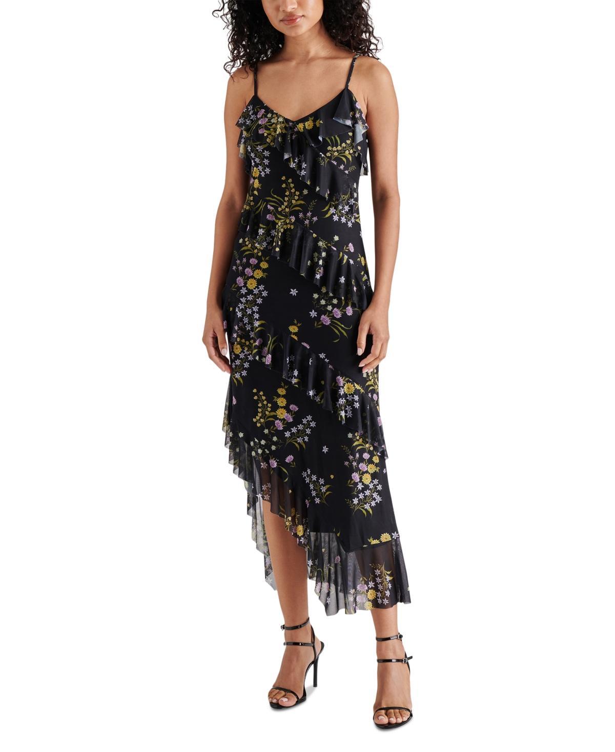 Steve Madden Womens Aida Printed Ruffled Asymmetric-Hem Dress Product Image