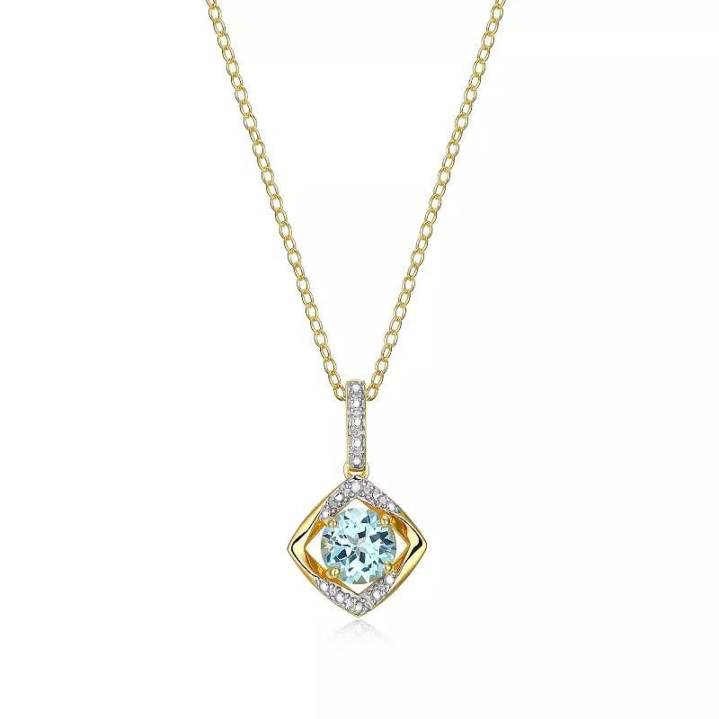 18k Gold Plated Sterling Silver White Sapphire and Diamond Accent Drop Pendant Necklace, Womens Dec Gen Blue Topaz Product Image