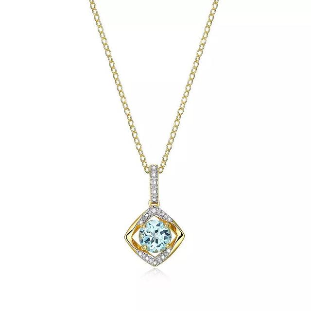 18k Gold Plated Sterling Silver White Sapphire and Diamond Accent Drop Pendant Necklace, Womens Dec Gen Blue Topaz Product Image